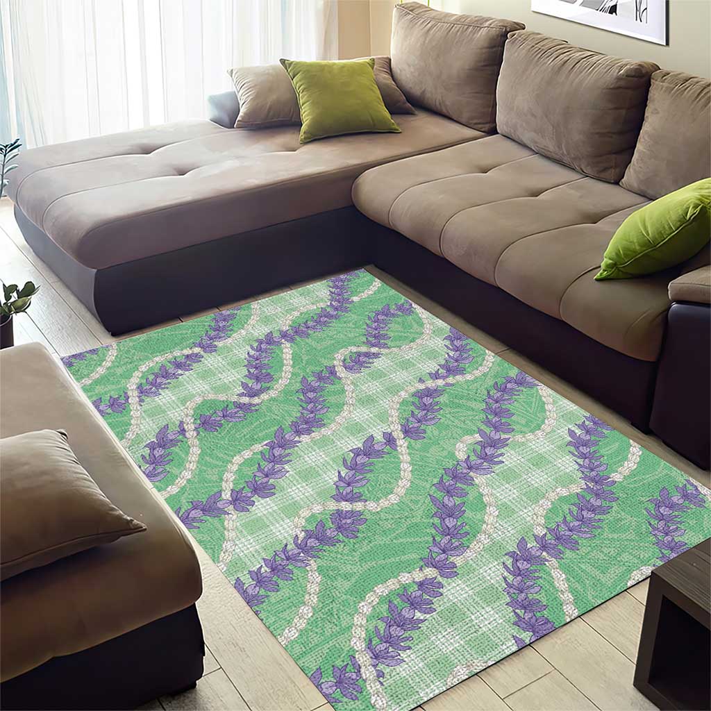 Pastel Green Hawaii Palaka Honohono Pikake Area Rug Hawaiian Orchid Lei Polynesian Pattern - Polynesian Pride