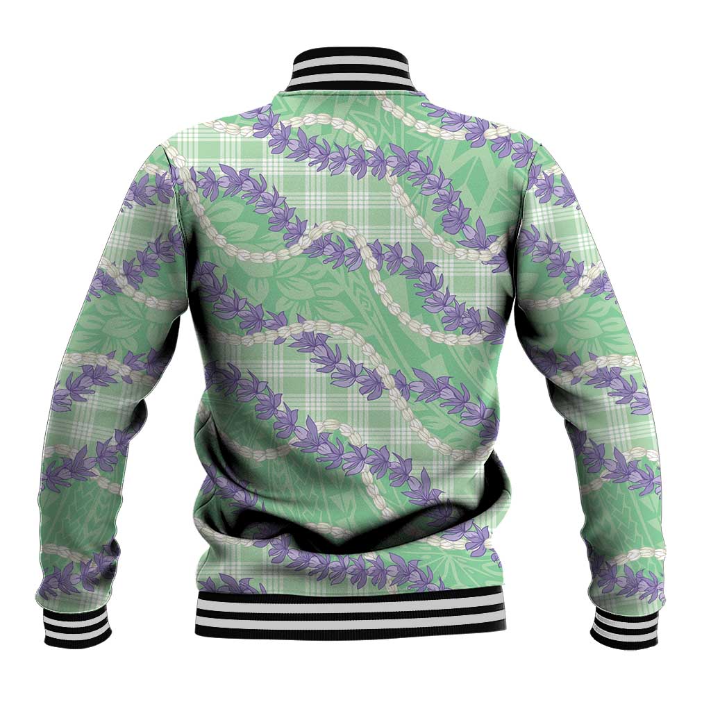 Pastel Green Hawaii Palaka Honohono Pikake Baseball Jacket Hawaiian Orchid Lei Polynesian Pattern - Polynesian Pride