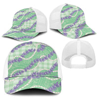 Pastel Green Hawaii Palaka Honohono Pikake Baseball Net Cap Hawaiian Orchid Lei Polynesian Pattern - Polynesian Pride