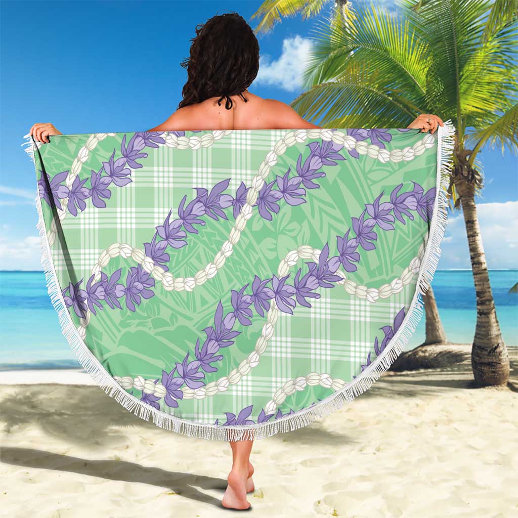 Pastel Green Hawaii Palaka Honohono Pikake Beach Blanket Hawaiian Orchid Lei Polynesian Pattern - Polynesian Pride