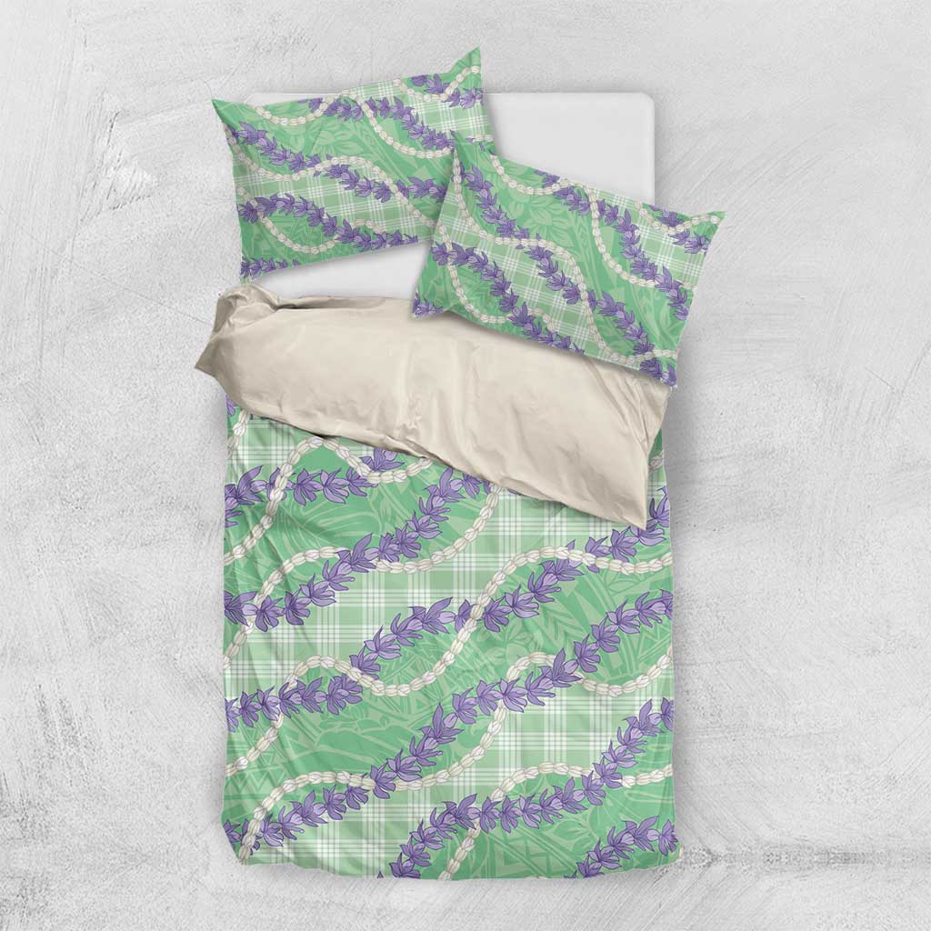Pastel Green Hawaii Palaka Honohono Pikake Bedding Set Hawaiian Orchid Lei Polynesian Pattern - Polynesian Pride