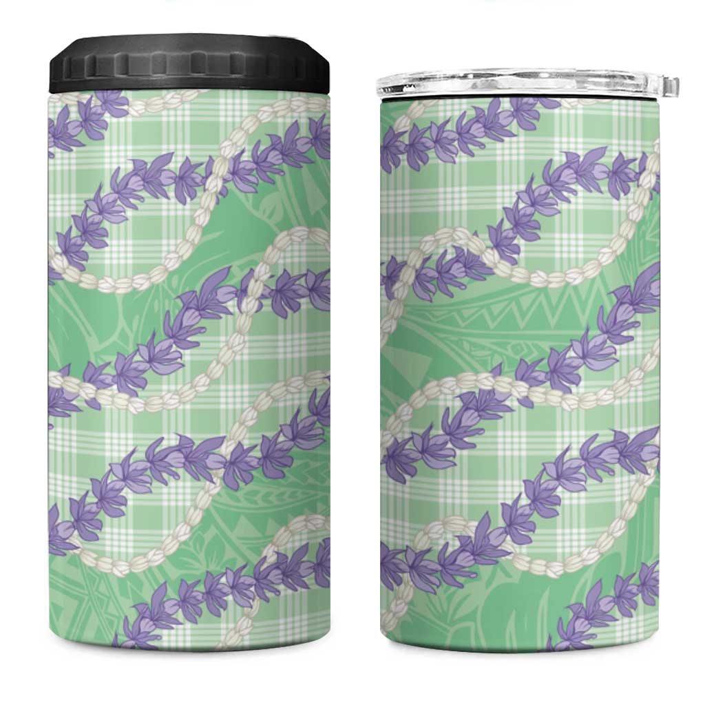 Pastel Green Hawaii Palaka Honohono Pikake 4 in 1 Can Cooler Tumbler Hawaiian Orchid Lei Polynesian Pattern - Polynesian Pride
