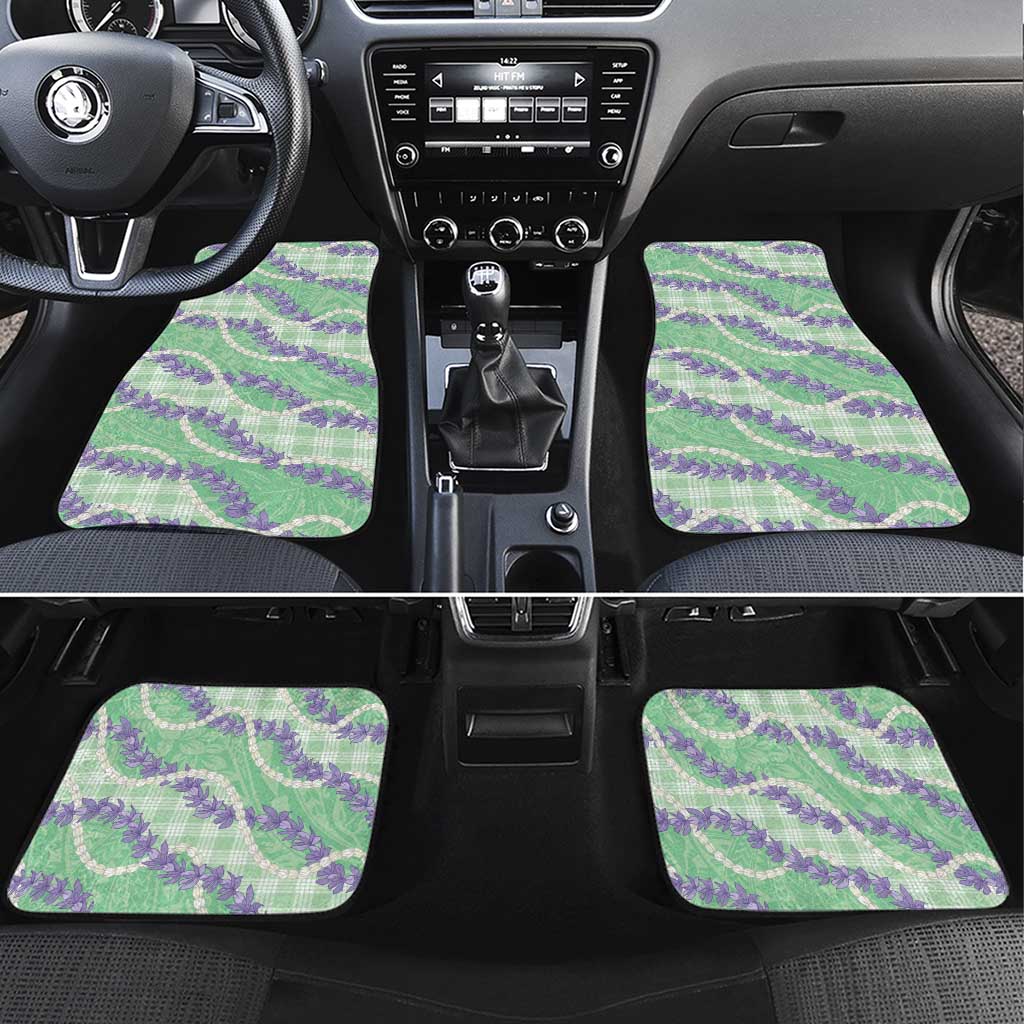 Pastel Green Hawaii Palaka Honohono Pikake Car Mats Hawaiian Orchid Lei Polynesian Pattern - Polynesian Pride