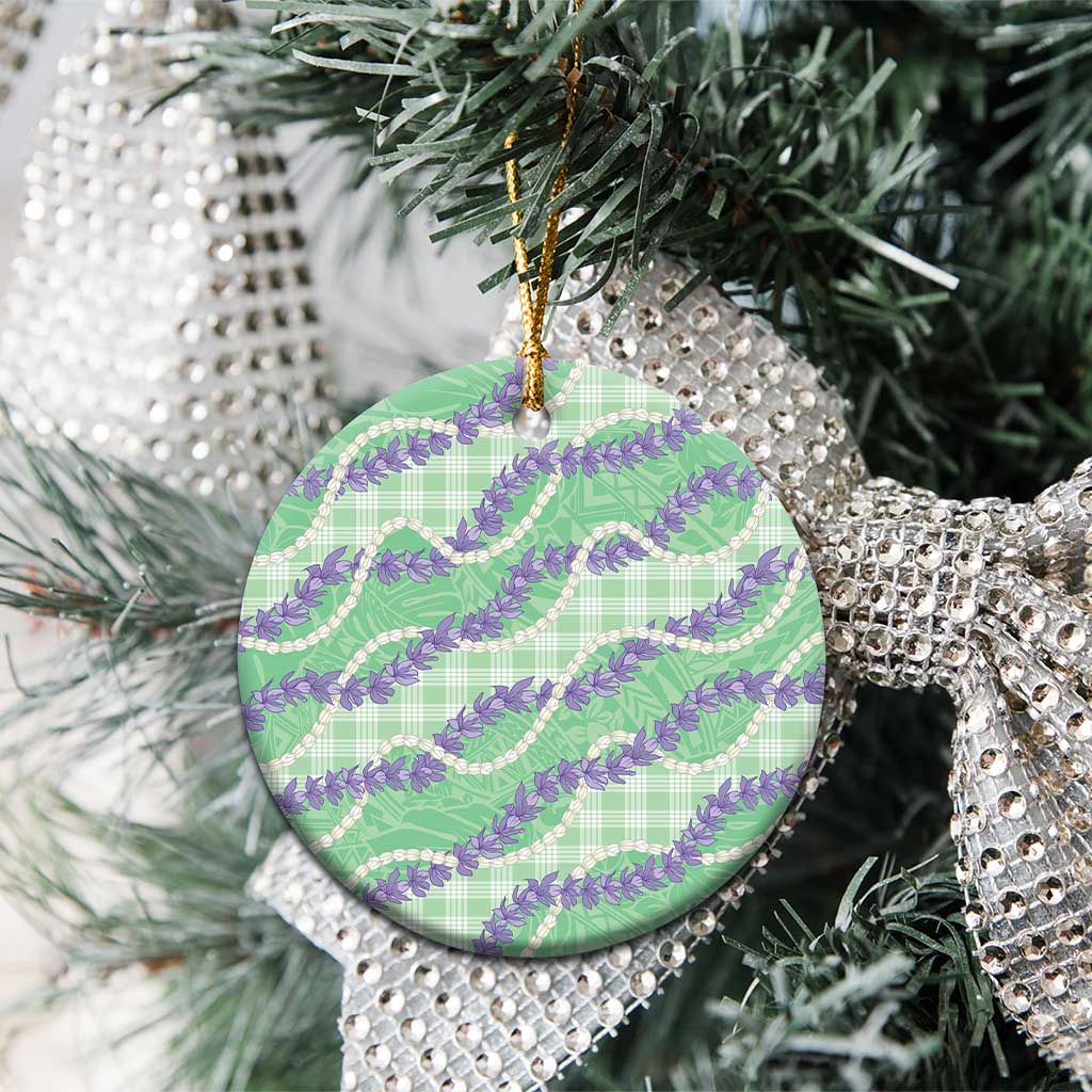 Pastel Green Hawaii Palaka Honohono Pikake Ceramic Ornament Hawaiian Orchid Lei Polynesian Pattern - Polynesian Pride