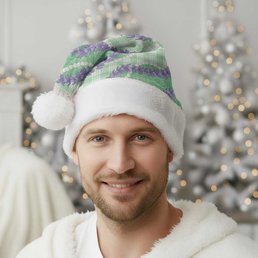 Pastel Green Hawaii Palaka Honohono Pikake Christmas Santa Hat Hawaiian Orchid Lei Polynesian Pattern - Polynesian Pride