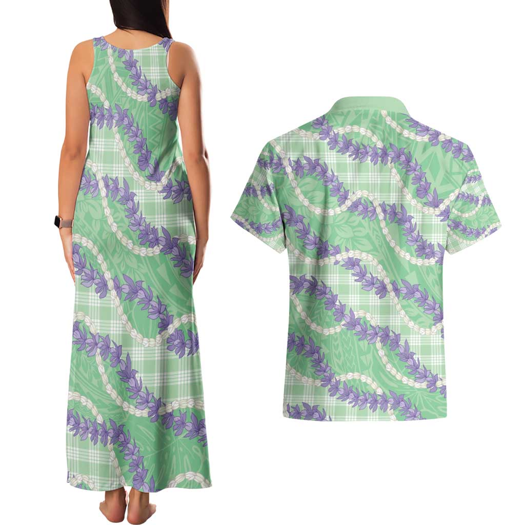Pastel Green Hawaii Palaka Honohono Pikake Couples Matching Tank Maxi Dress and Hawaiian Shirt Hawaiian Orchid Lei Polynesian Pattern - Polynesian Pride
