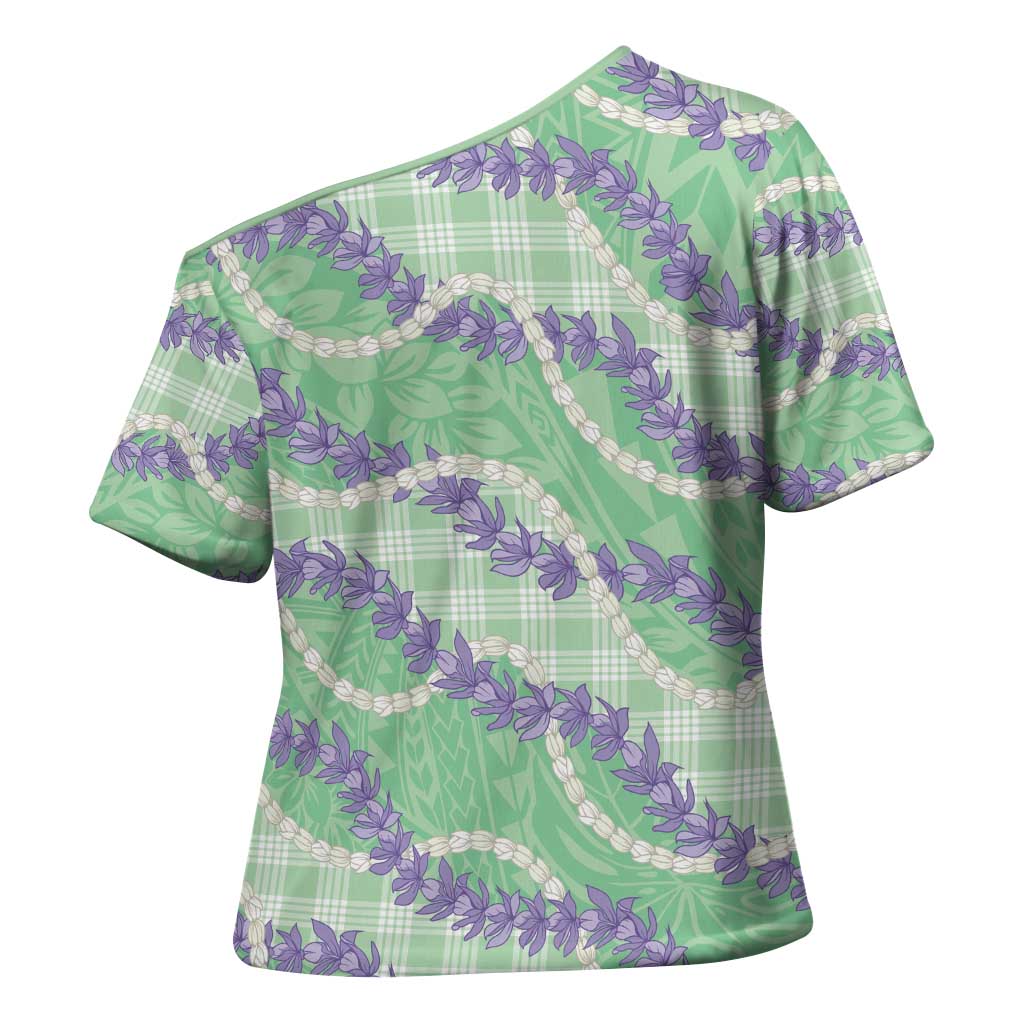 Pastel Green Hawaii Palaka Honohono Pikake Cross Shoulder Shirt Hawaiian Orchid Lei Polynesian Pattern - Polynesian Pride