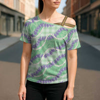 Pastel Green Hawaii Palaka Honohono Pikake Cross Shoulder Shirt Hawaiian Orchid Lei Polynesian Pattern - Polynesian Pride