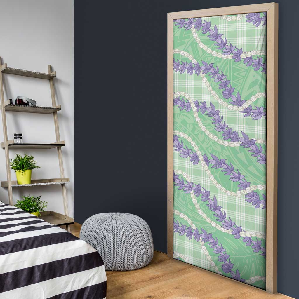 Pastel Green Hawaii Palaka Honohono Pikake Door Cover Hawaiian Orchid Lei Polynesian Pattern - Polynesian Pride