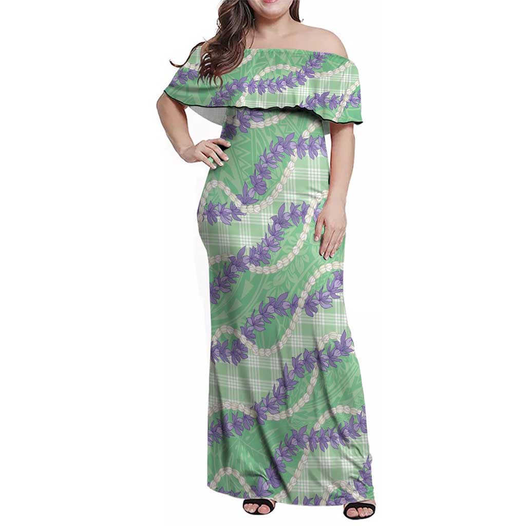 Pastel Green Hawaii Palaka Honohono Pikake Family Matching Off Shoulder Maxi Dress and Hawaiian Shirt Hawaiian Orchid Lei Polynesian Pattern - Polynesian Pride