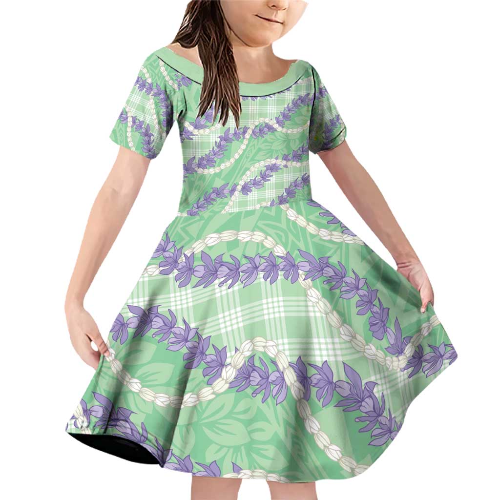 Pastel Green Hawaii Palaka Honohono Pikake Family Matching Off Shoulder Short Dress and Hawaiian Shirt Hawaiian Orchid Lei Polynesian Pattern - Polynesian Pride