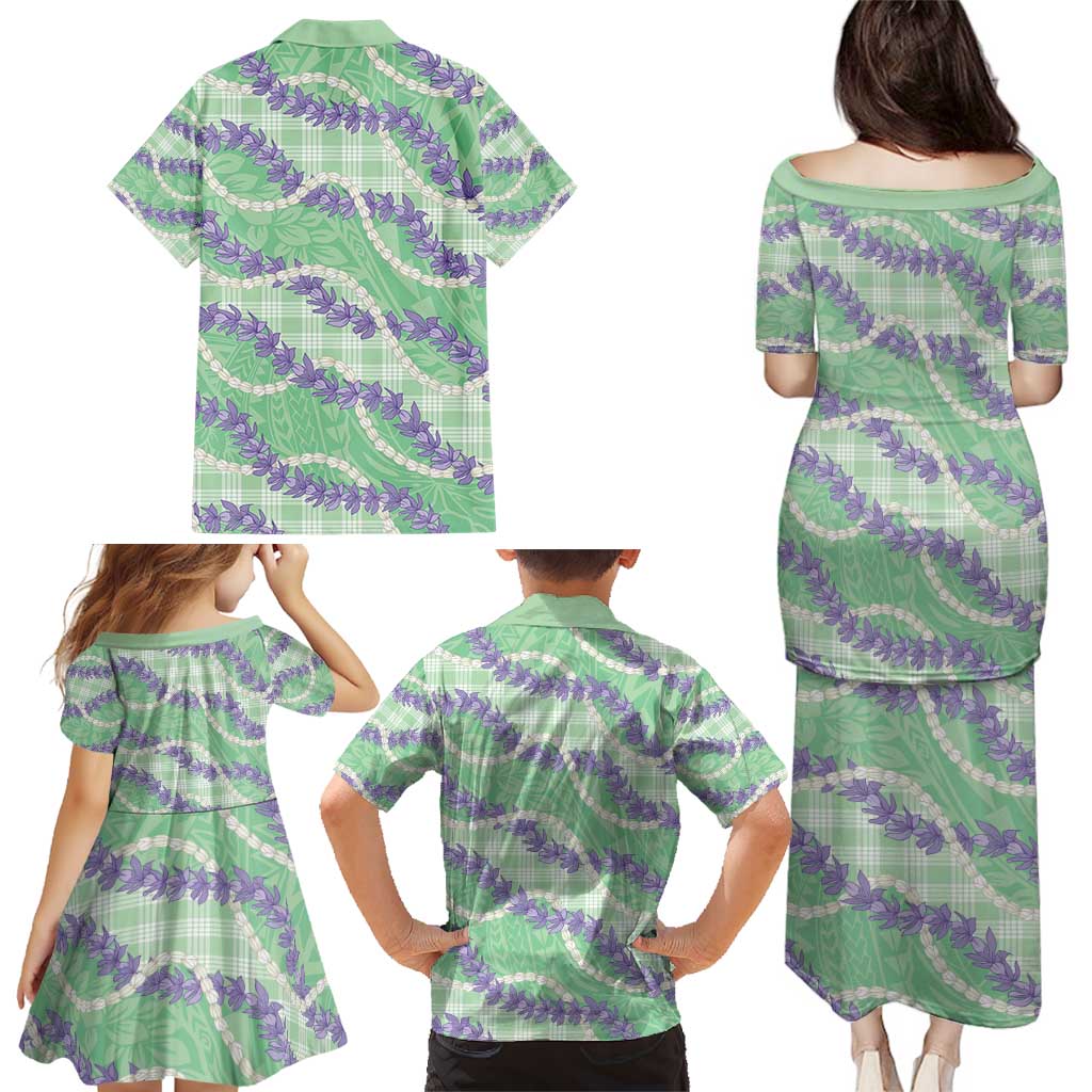 Pastel Green Hawaii Palaka Honohono Pikake Family Matching Puletasi and Hawaiian Shirt Hawaiian Orchid Lei Polynesian Pattern - Polynesian Pride