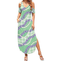 Pastel Green Hawaii Palaka Honohono Pikake Family Matching Summer Maxi Dress and Hawaiian Shirt Hawaiian Orchid Lei Polynesian Pattern - Polynesian Pride