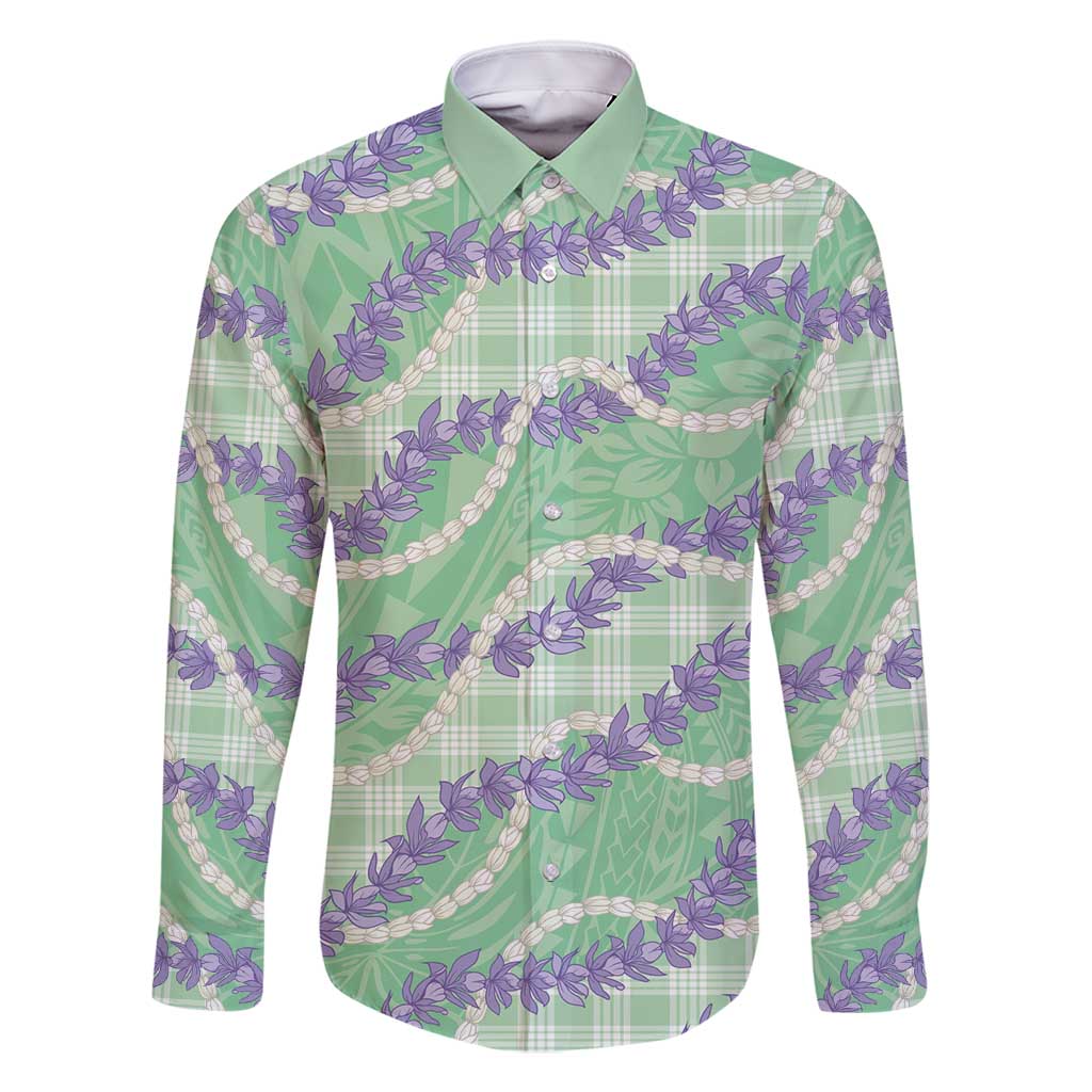 Pastel Green Hawaii Palaka Honohono Pikake Family Matching Tank Maxi Dress and Hawaiian Shirt Hawaiian Orchid Lei Polynesian Pattern - Polynesian Pride