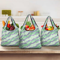 Pastel Green Hawaii Palaka Honohono Pikake Grocery Bag Hawaiian Orchid Lei Polynesian Pattern - Polynesian Pride