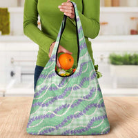 Pastel Green Hawaii Palaka Honohono Pikake Grocery Bag Hawaiian Orchid Lei Polynesian Pattern - Polynesian Pride