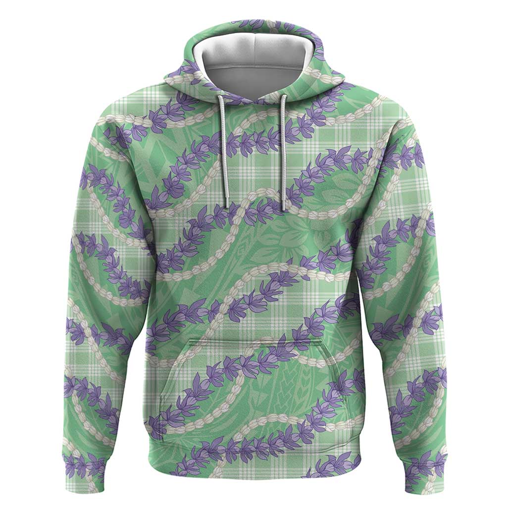 Pastel Green Hawaii Palaka Honohono Pikake Hoodie Hawaiian Orchid Lei Polynesian Pattern - Polynesian Pride