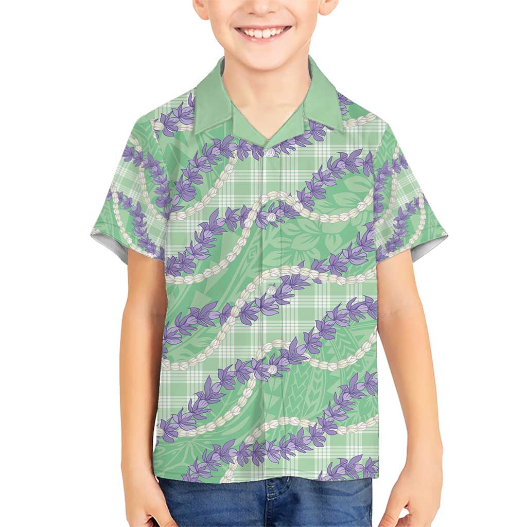 Pastel Green Hawaii Palaka Honohono Pikake Kid Hawaiian Shirt Hawaiian Orchid Lei Polynesian Pattern - Polynesian Pride