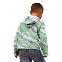 Pastel Green Hawaii Palaka Honohono Pikake Kid Hoodie Hawaiian Orchid Lei Polynesian Pattern - Polynesian Pride