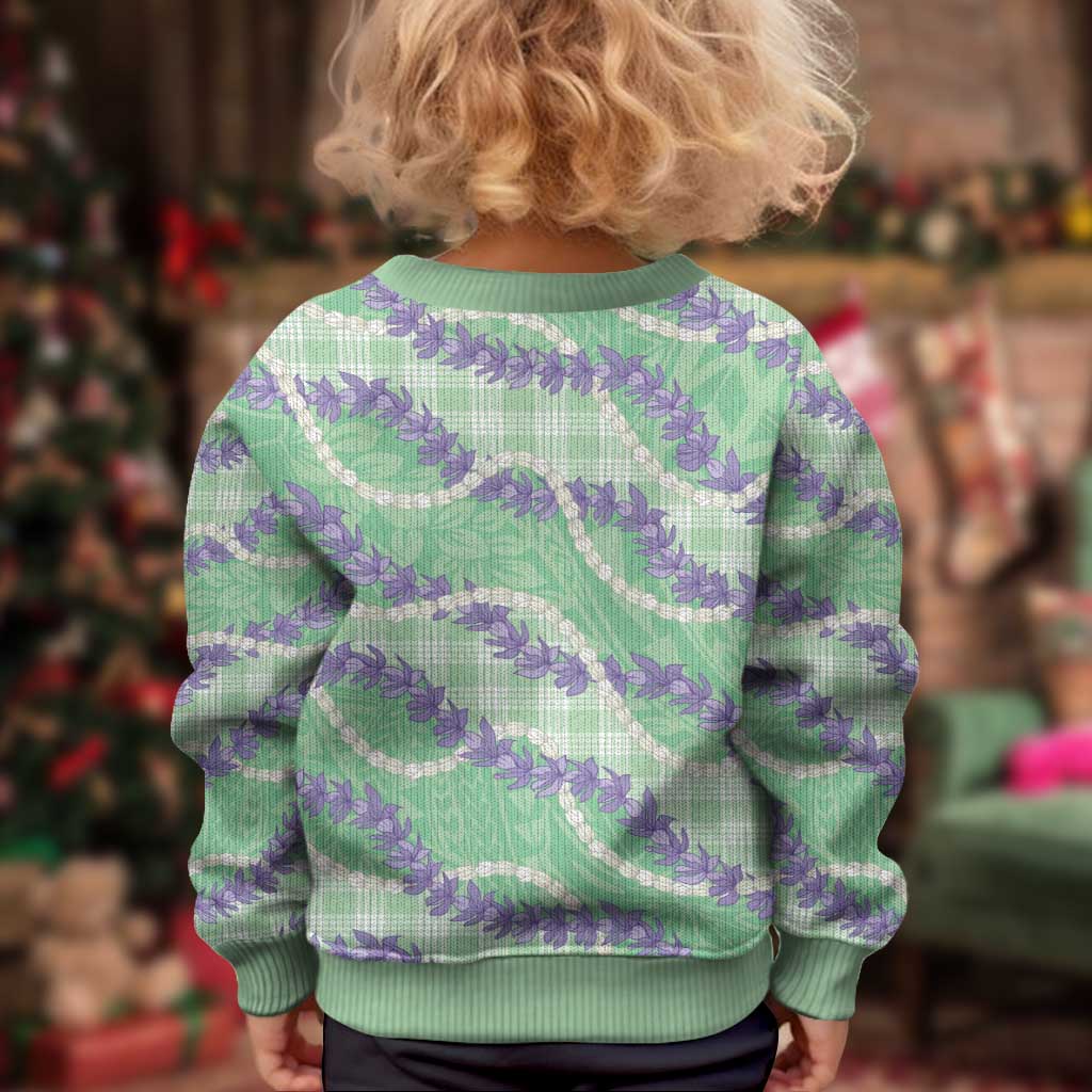 Pastel Green Hawaii Palaka Honohono Pikake Kid Ugly Christmas Sweater Hawaiian Orchid Lei Polynesian Pattern - Polynesian Pride