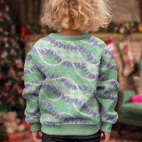 Pastel Green Hawaii Palaka Honohono Pikake Kid Ugly Christmas Sweater Hawaiian Orchid Lei Polynesian Pattern - Polynesian Pride