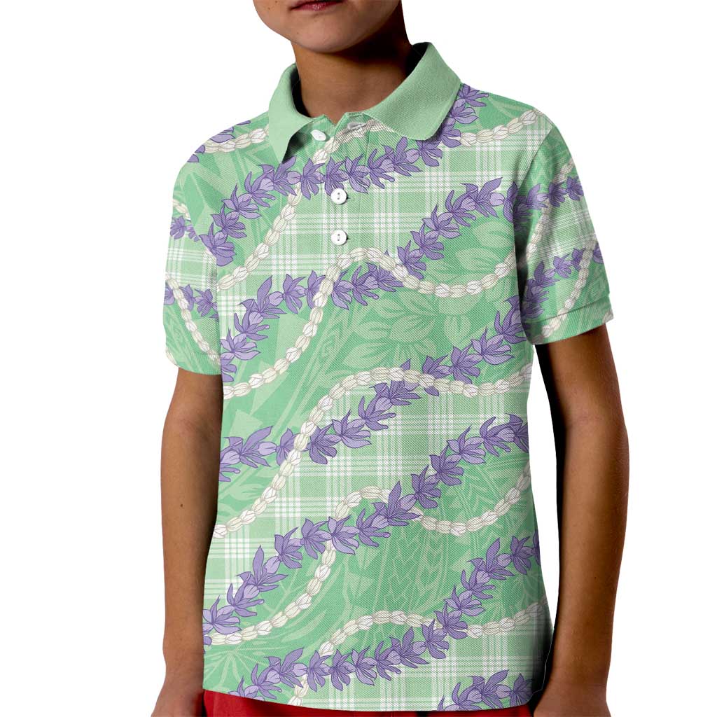 Pastel Green Hawaii Palaka Honohono Pikake Kid Polo Shirt Hawaiian Orchid Lei Polynesian Pattern - Polynesian Pride