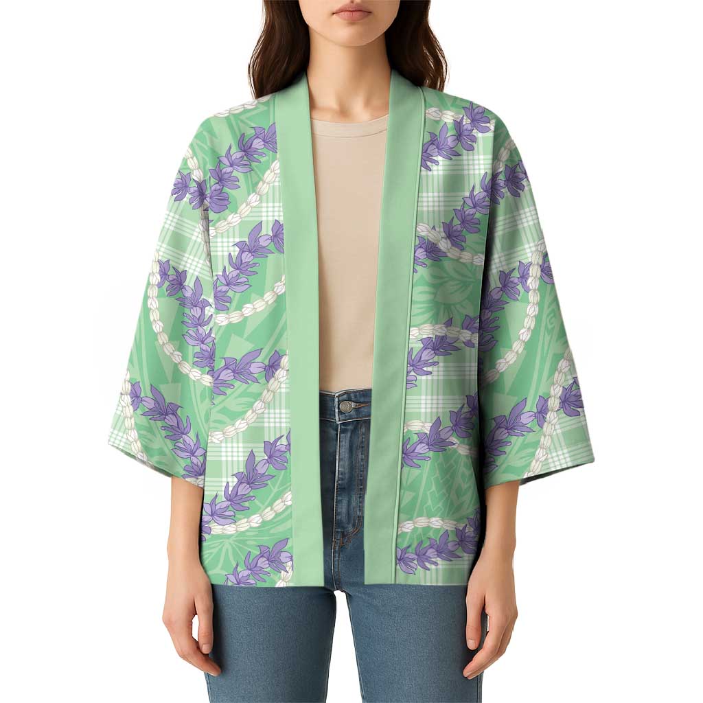 Pastel Green Hawaii Palaka Honohono Pikake Kimono Hawaiian Orchid Lei Polynesian Pattern - Polynesian Pride