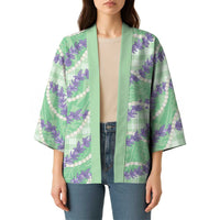 Pastel Green Hawaii Palaka Honohono Pikake Kimono Hawaiian Orchid Lei Polynesian Pattern - Polynesian Pride