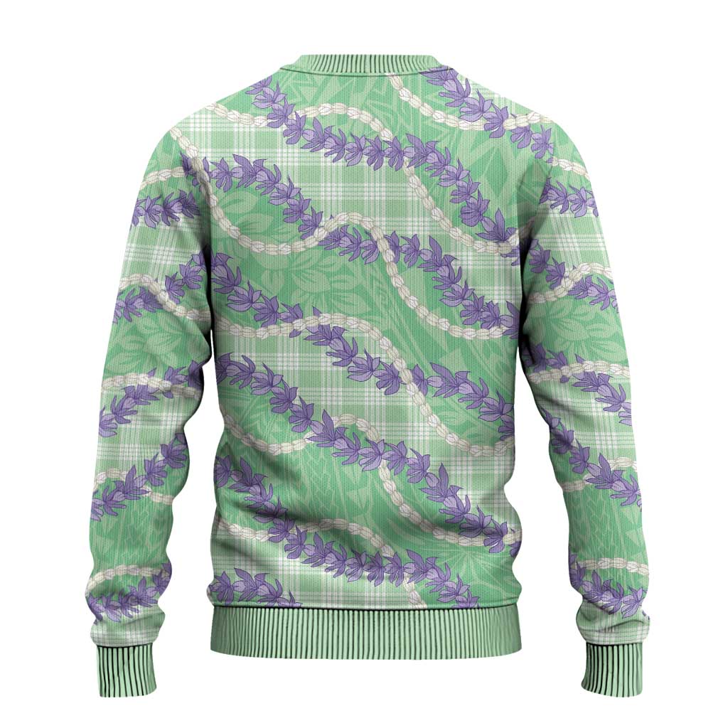 Pastel Green Hawaii Palaka Honohono Pikake Ugly Christmas Sweater Hawaiian Orchid Lei Polynesian Pattern - Polynesian Pride
