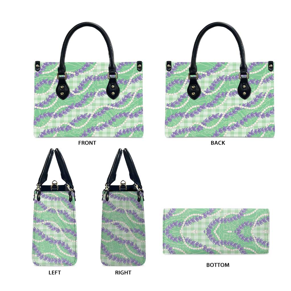 Pastel Green Hawaii Palaka Honohono Pikake Leather Bag Hawaiian Orchid Lei Polynesian Pattern - Polynesian Pride