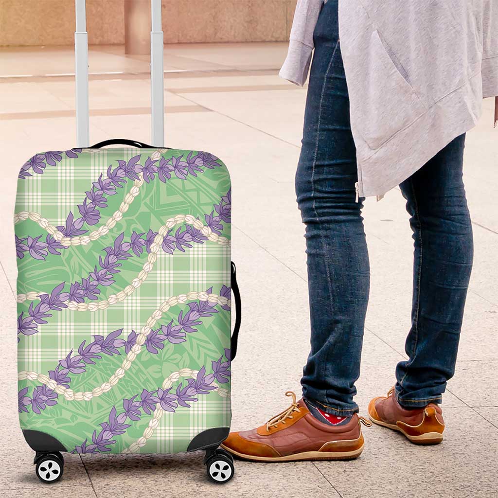 Pastel Green Hawaii Palaka Honohono Pikake Luggage Cover Hawaiian Orchid Lei Polynesian Pattern - Polynesian Pride
