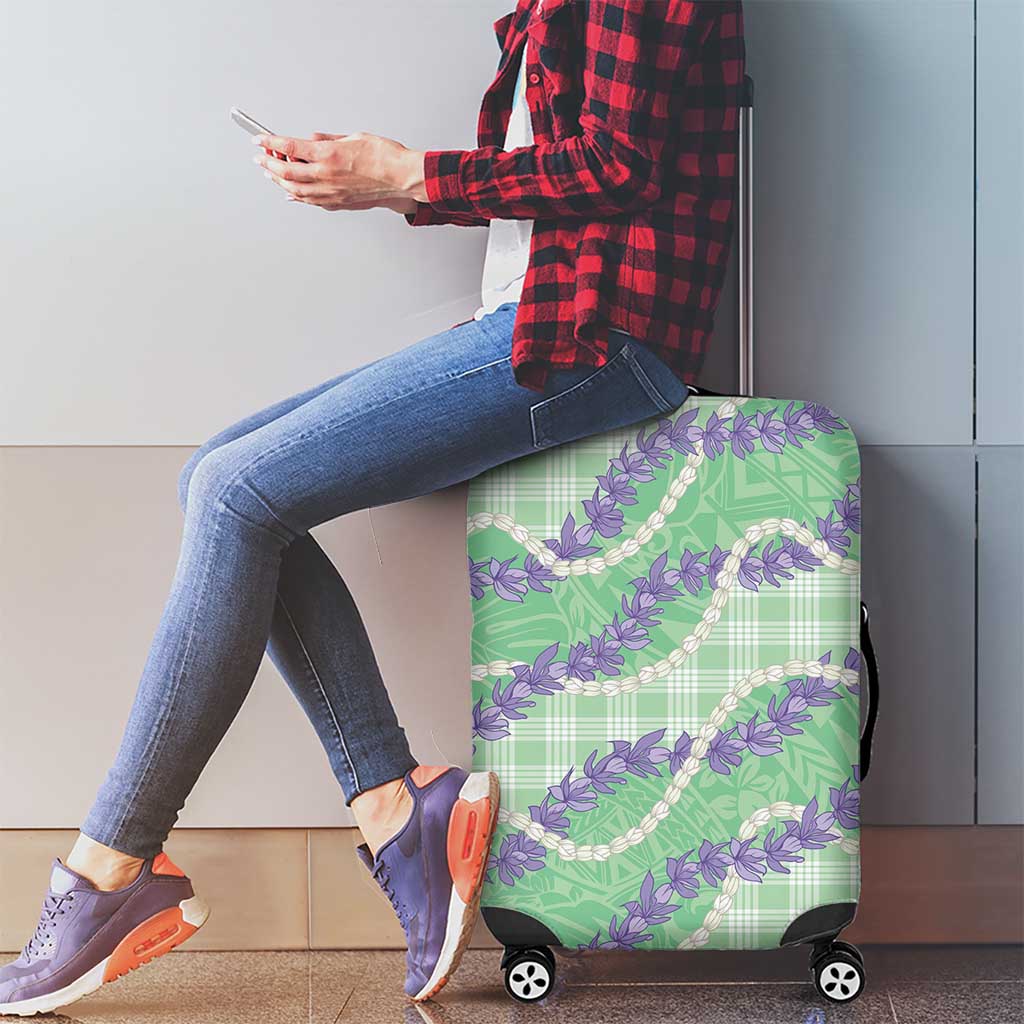 Pastel Green Hawaii Palaka Honohono Pikake Luggage Cover Hawaiian Orchid Lei Polynesian Pattern - Polynesian Pride