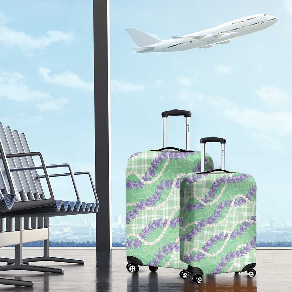 Pastel Green Hawaii Palaka Honohono Pikake Luggage Cover Hawaiian Orchid Lei Polynesian Pattern - Polynesian Pride