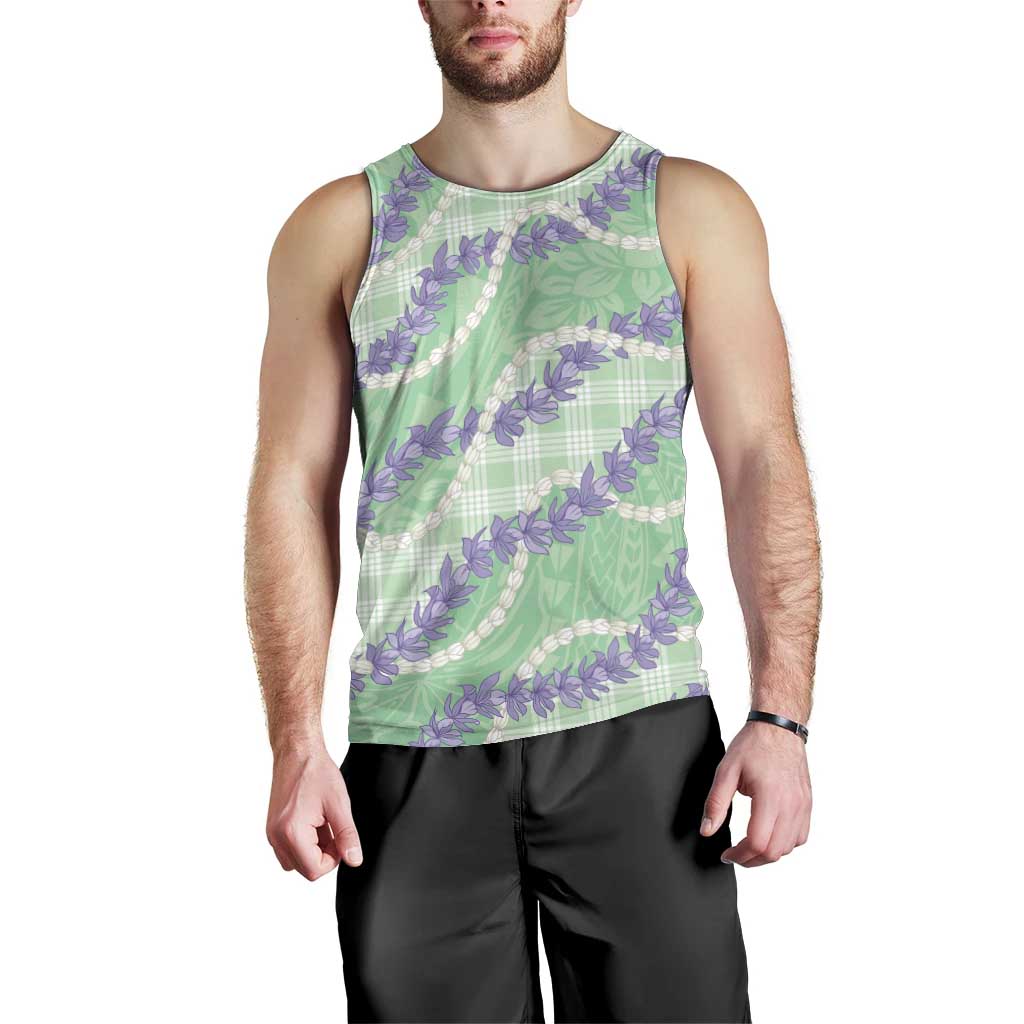Pastel Green Hawaii Palaka Honohono Pikake Men Tank Top Hawaiian Orchid Lei Polynesian Pattern - Polynesian Pride