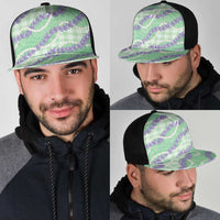 Pastel Green Hawaii Palaka Honohono Pikake Mesh Trucker Cap Hawaiian Orchid Lei Polynesian Pattern - Polynesian Pride