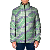 Pastel Green Hawaii Palaka Honohono Pikake Padded Jacket Hawaiian Orchid Lei Polynesian Pattern - Polynesian Pride