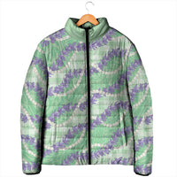 Pastel Green Hawaii Palaka Honohono Pikake Padded Jacket Hawaiian Orchid Lei Polynesian Pattern - Polynesian Pride