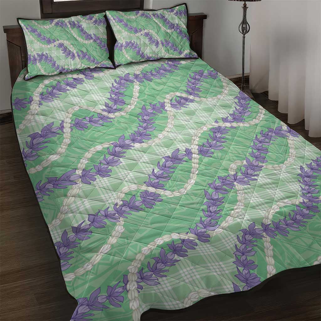 Pastel Green Hawaii Palaka Honohono Pikake Quilt Bed Set Hawaiian Orchid Lei Polynesian Pattern - Polynesian Pride