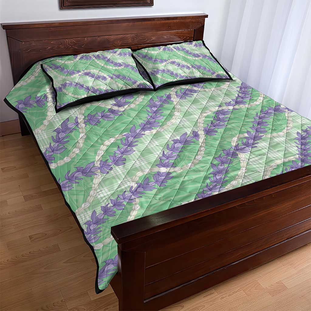 Pastel Green Hawaii Palaka Honohono Pikake Quilt Bed Set Hawaiian Orchid Lei Polynesian Pattern - Polynesian Pride