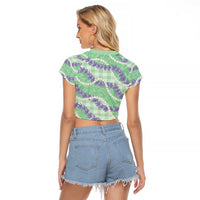 Pastel Green Hawaii Palaka Honohono Pikake Raglan Cropped T Shirt Hawaiian Orchid Lei Polynesian Pattern - Polynesian Pride