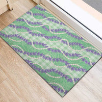 Pastel Green Hawaii Palaka Honohono Pikake Rubber Doormat Hawaiian Orchid Lei Polynesian Pattern - Polynesian Pride