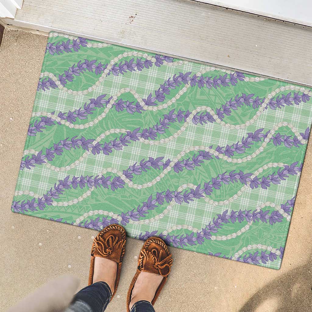 Pastel Green Hawaii Palaka Honohono Pikake Rubber Doormat Hawaiian Orchid Lei Polynesian Pattern - Polynesian Pride