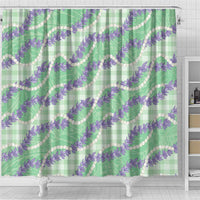 Pastel Green Hawaii Palaka Honohono Pikake Shower Curtain Hawaiian Orchid Lei Polynesian Pattern - Polynesian Pride
