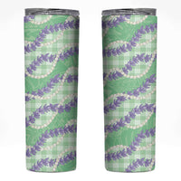 Pastel Green Hawaii Palaka Honohono Pikake Skinny Tumbler Hawaiian Orchid Lei Polynesian Pattern - Polynesian Pride
