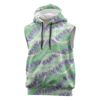 Pastel Green Hawaii Palaka Honohono Pikake Sleeveless Hoodie Hawaiian Orchid Lei Polynesian Pattern - Polynesian Pride