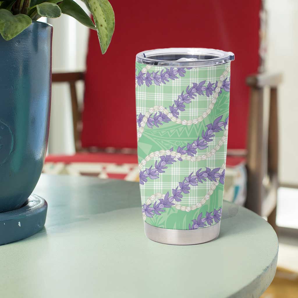 Pastel Green Hawaii Palaka Honohono Pikake Tumbler Cup Hawaiian Orchid Lei Polynesian Pattern - Polynesian Pride