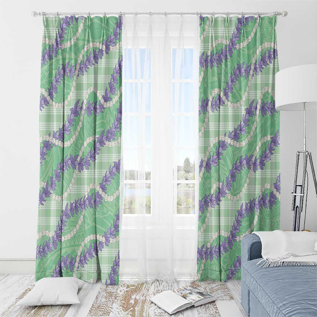 Pastel Green Hawaii Palaka Honohono Pikake Window Curtain Hawaiian Orchid Lei Polynesian Pattern - Polynesian Pride