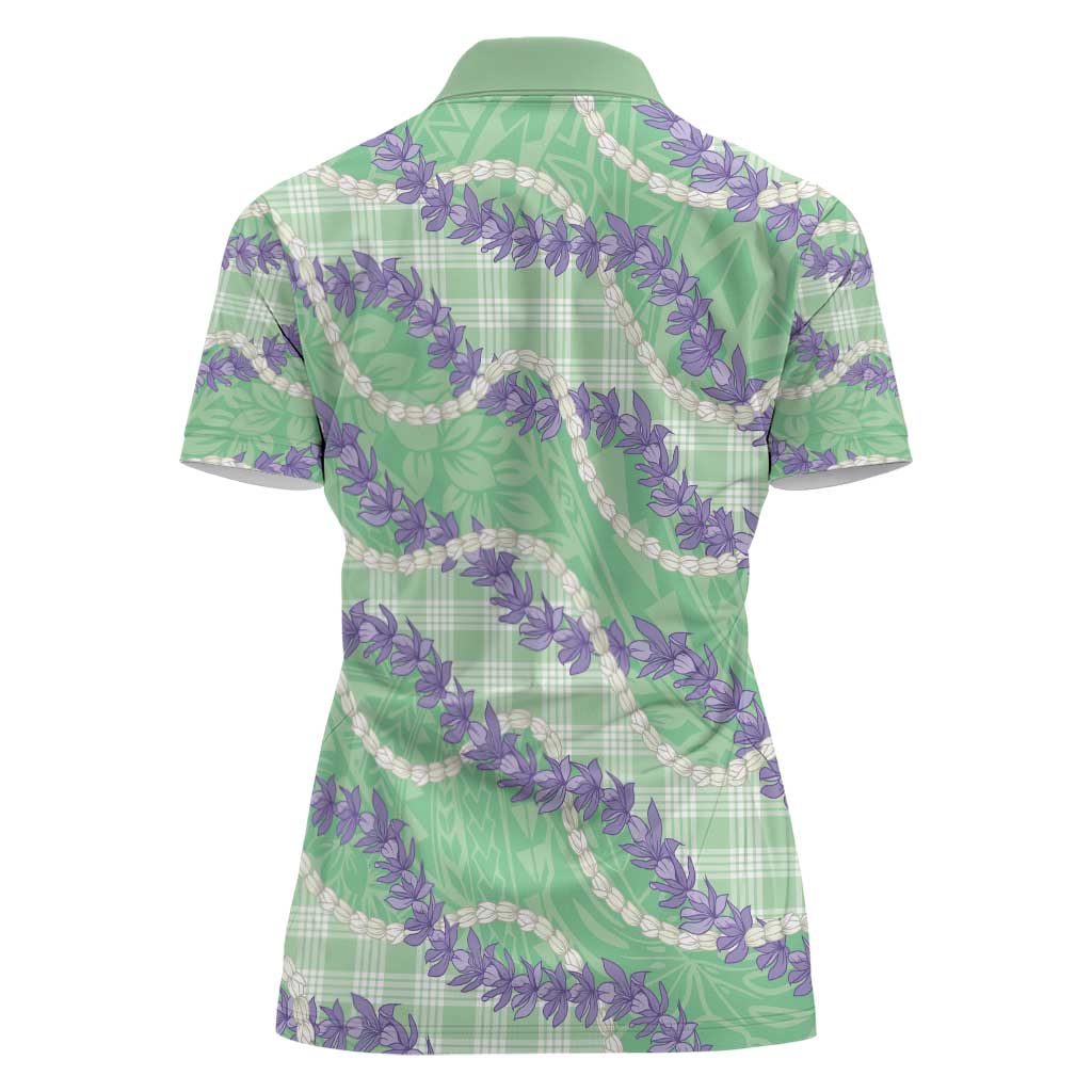 Pastel Green Hawaii Palaka Honohono Pikake Women Polo Shirt Hawaiian Orchid Lei Polynesian Pattern - Polynesian Pride