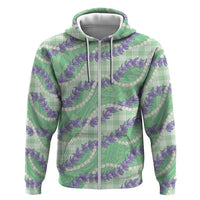 Pastel Green Hawaii Palaka Honohono Pikake Zip Hoodie Hawaiian Orchid Lei Polynesian Pattern - Polynesian Pride