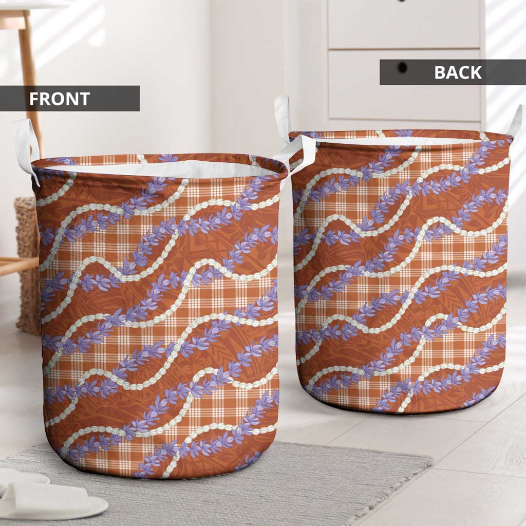 Orange Hawaii Palaka Honohono Pikake Laundry Basket Hawaiian Orchid Lei Polynesian Pattern - Polynesian Pride